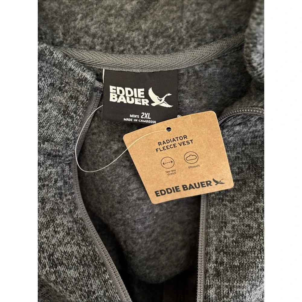 Eddie Bauer Vest Men 2XL Gray Radiator Sweater Full Zip Outdoor 2-Way Stretch